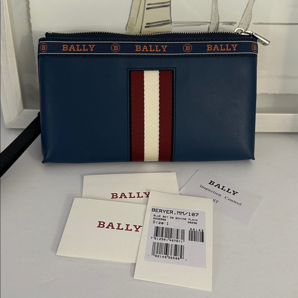 Authentic BALLY Hartland Leather Wristlet Wallet Pouch Navy Blue LIKE NEW!